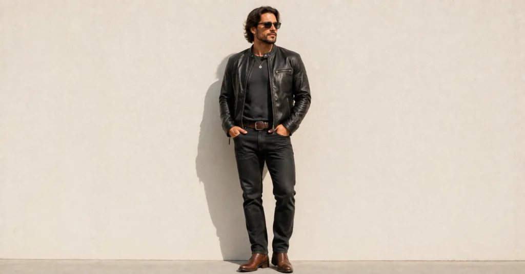 Ultimate Jelly Roll Concert Outfit Ideas: What to Wear for an Unforgettable Show 10 Men's Leather Jacket and Black Outfit Jelly Roll Concert Outfit Ideas.