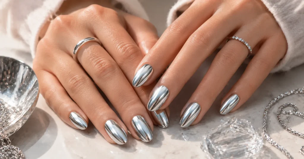 10 Dazzling Metallic Nails Ideas for a Glamorous Trendy Manicure 3 Metallic Nails Ideas with classic silver chrome mirror-finish nails