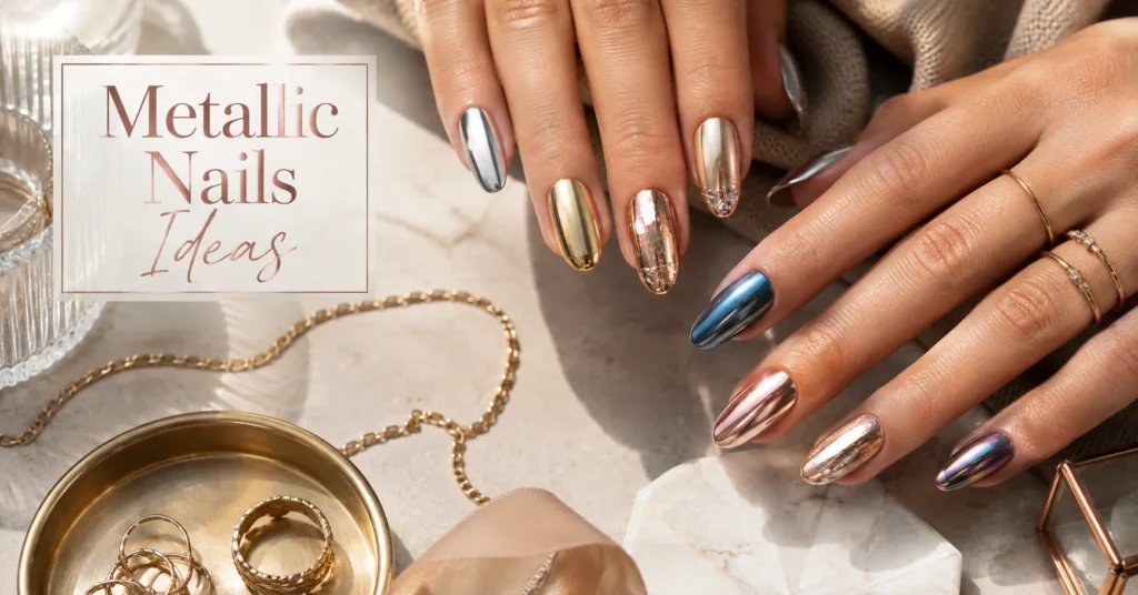 10 Dazzling Metallic Nails Ideas for a Glamorous Trendy Manicure 1 Metallic Nails Ideas featuring glamorous silver, gold, rose gold, chrome, and mixed-metal manicure designs
