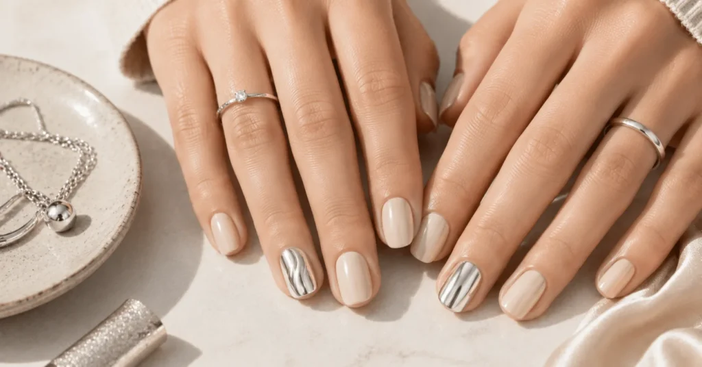 10 Dazzling Metallic Nails Ideas for a Glamorous Trendy Manicure 10 Metallic Nails Ideas featuring minimalist metallic accent nail art