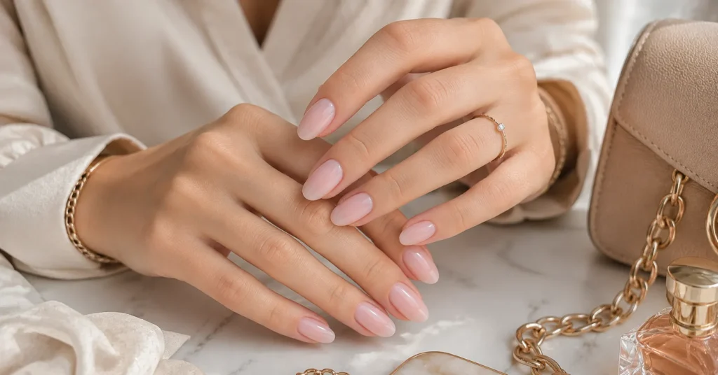10 Dreamy Milky Pink Nails Ideas for a Soft Elegant Manicure 5 Milky Pink Nails Ideas with a warm nude and creamy pink blended manicure.
