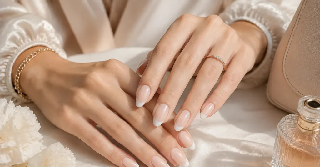 10 Dreamy Milky Pink Nails Ideas for a Soft Elegant Manicure 6 Milky Pink Nails Ideas with soft creamy French tips on elegant almond-shaped nails.