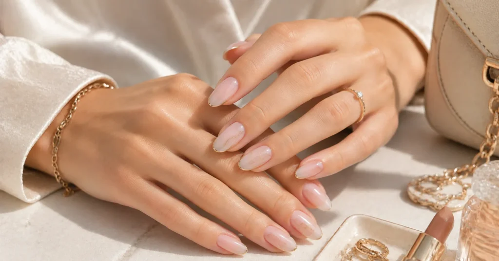 10 Dreamy Milky Pink Nails Ideas for a Soft Elegant Manicure 10 Milky Pink Nails Ideas with delicate gold accents for a refined luxury manicure.