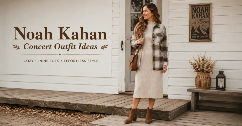 Noah Kahan Concert Outfit Ideas: Cozy Looks You'll Adore 4 Noah Kahan Concert Outfit Ideas featuring a cozy knit dress and ankle boots