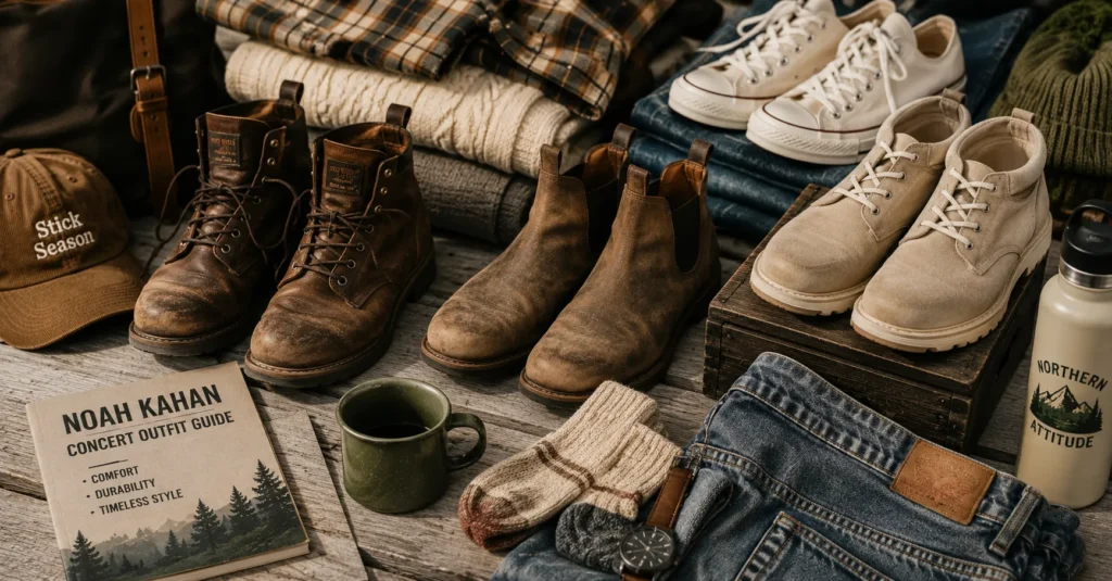 Noah Kahan Concert Outfit Ideas: Cozy Looks You'll Adore 15 Noah Kahan Concert Outfit Ideas featuring comfortable boots and concert footwear
