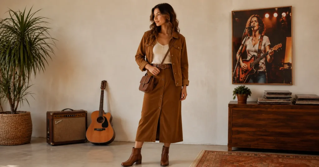 35 Stunning Olivia Dean Concert Outfit Ideas Inspired by Her 2026 Tour 6 Olivia Dean Concert Outfit Ideas featuring a cozy vintage-inspired corduroy outfit