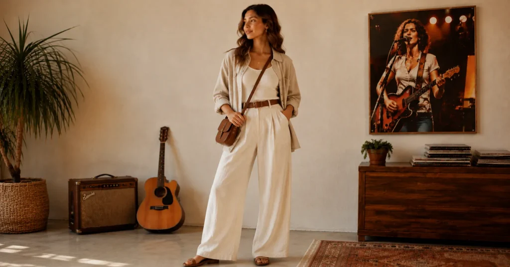 35 Stunning Olivia Dean Concert Outfit Ideas Inspired by Her 2026 Tour 10 Olivia Dean Concert Outfit Ideas with wide-leg pants and a relaxed tank top