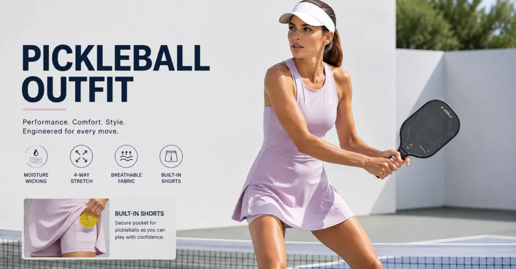 The Complete Pickleball Outfit Guide to Play, Move, and Win in Style 7 Pickleball Outfit featuring a breathable athletic pickleball dress with court shoes