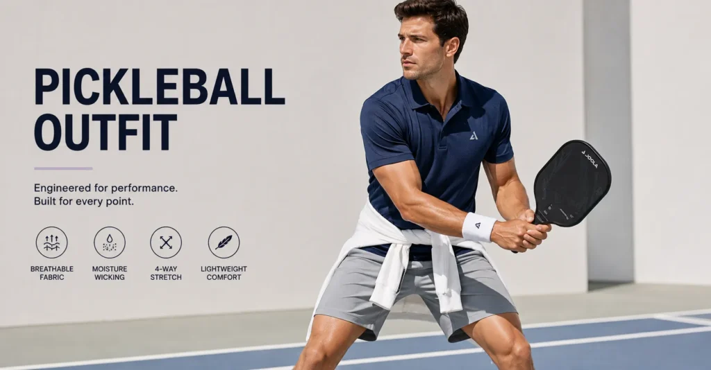 The Complete Pickleball Outfit Guide to Play, Move, and Win in Style 10 Pickleball Outfit for men featuring breathable polo athletic shorts and court shoes