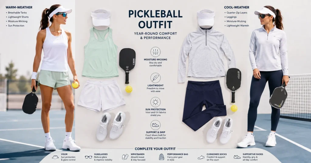 The Complete Pickleball Outfit Guide to Play, Move, and Win in Style 12 Pickleball Outfit seasonal styling with breathable summer wear and lightweight layering for cooler weather