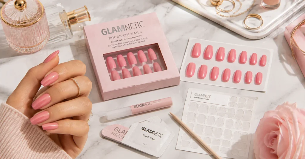 Pink Nail Polish press-on nails with glossy ready-to-wear manicure