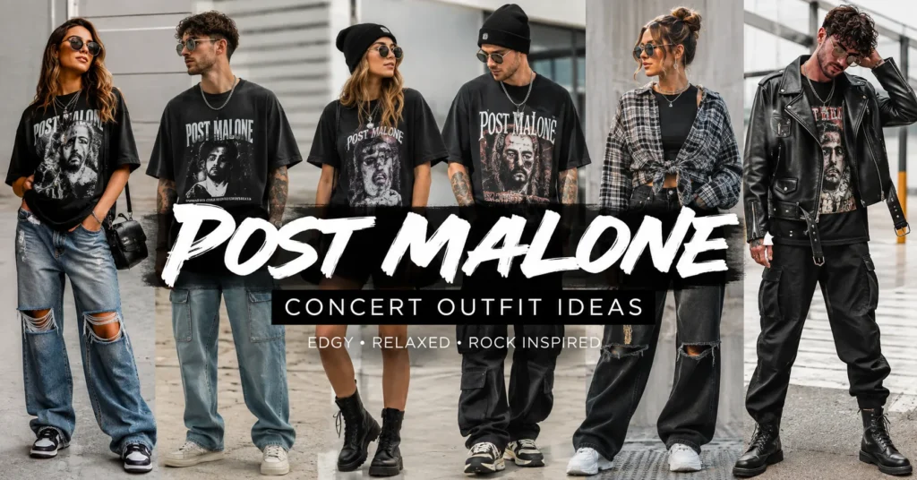 Post Malone Concert Outfit Ideas: Edgy Looks You'll Love 5 Post Malone Concert Outfit Ideas featuring edgy streetwear and grunge concert outfits