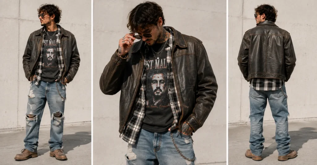 Post Malone Concert Outfit Ideas: Edgy Looks You'll Love 9 Post Malone Concert Outfit Ideas featuring layered grunge fashion for men