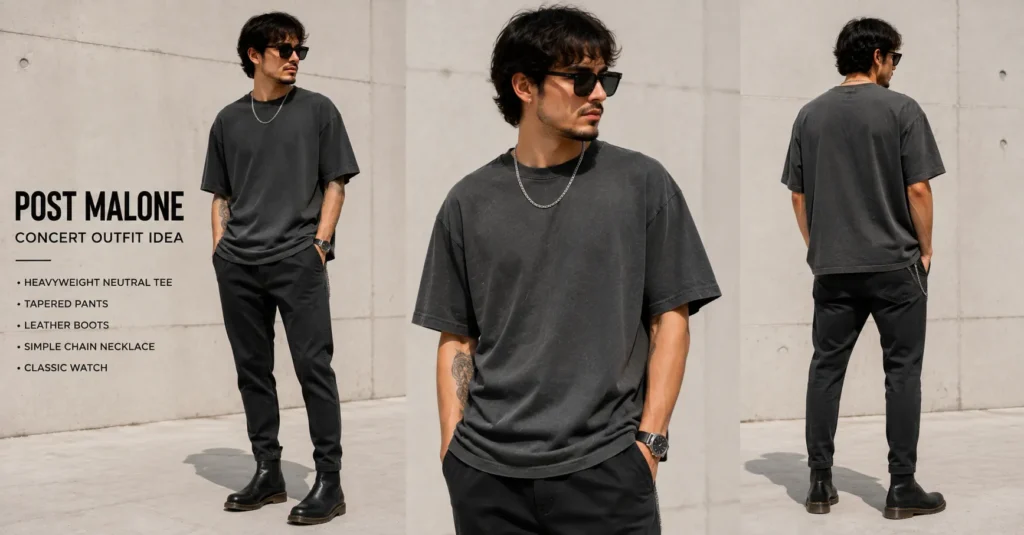 Post Malone Concert Outfit Ideas: Edgy Looks You'll Love 10 Post Malone Concert Outfit Ideas featuring minimalist men's concert fashion