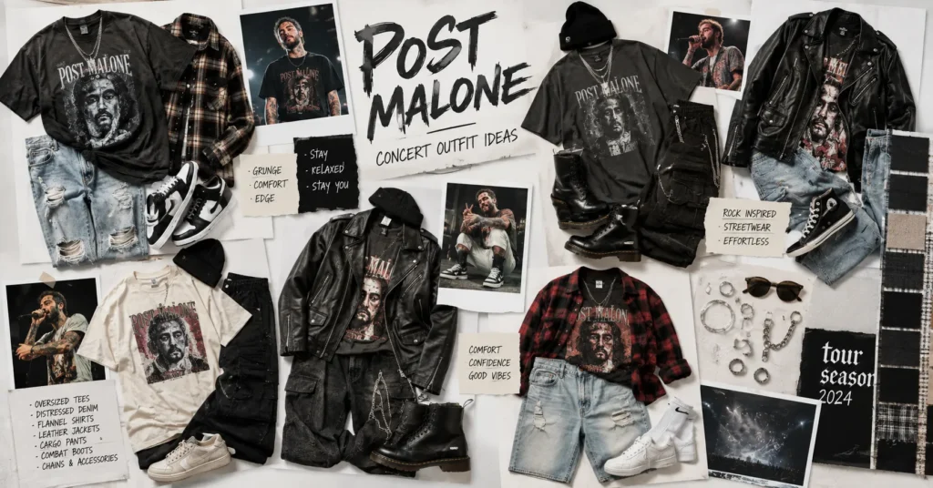 Post Malone Concert Outfit Ideas: Edgy Looks You'll Love 3 Post Malone Concert Outfit Ideas inspired by modern streetwear and grunge fashion