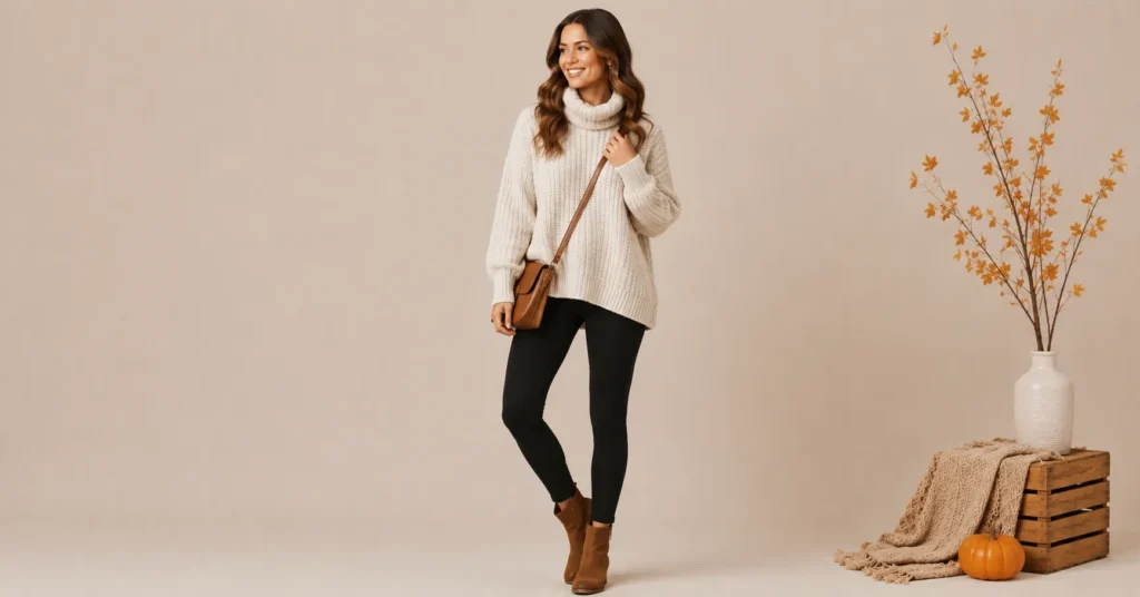 Adorable Pumpkin Patch Outfit Ideas for a Perfect Fall Day 5 Pumpkin Patch Outfit Ideas featuring a cozy knit sweater and leggings outfit.