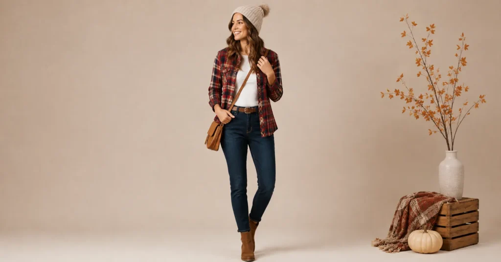 Adorable Pumpkin Patch Outfit Ideas for a Perfect Fall Day 4 Pumpkin Patch Outfit Ideas with a classic plaid flannel outfit for women.