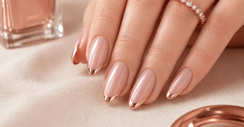 Elegant rose gold French tip manicure for timeless Rose Gold Nails Ideas.
