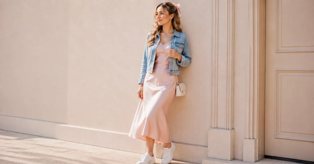 Sabrina Carpenter Concert Outfit Ideas: Cute, Glam, and Girly Looks for Every Fan 10 Sabrina Carpenter Concert Outfit Ideas featuring a satin slip dress with sneakers