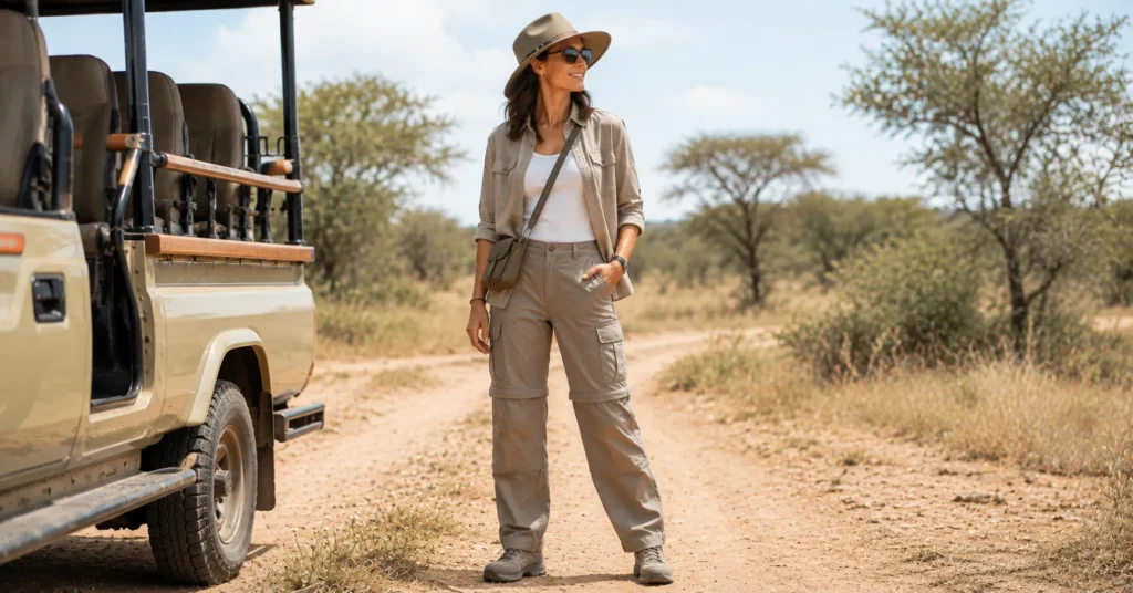 10 Stunning Safari Outfit Ideas Women Can Wear for a Stylish Adventure 6 Safari Outfit Ideas Women featuring versatile convertible cargo pants and a practical safari tank outfit.