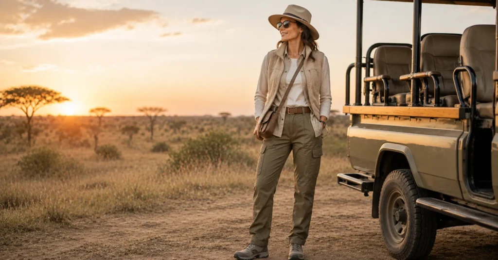 10 Stunning Safari Outfit Ideas Women Can Wear for a Stylish Adventure 8 Safari Outfit Ideas Women featuring a layered khaki and olive look for cool safari mornings.