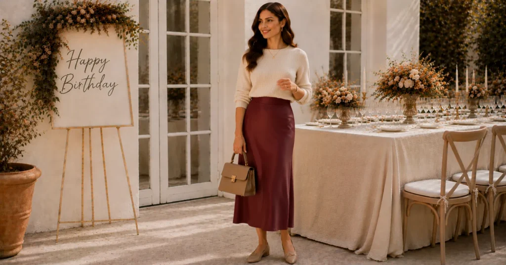 September Birthday Outfit Ideas: 25 Effortless Looks for Every Celebration 17 September Birthday Outfit Ideas featuring a sophisticated burgundy and cream outfit pairing