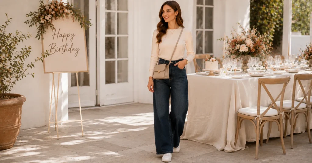 September Birthday Outfit Ideas: 25 Effortless Looks for Every Celebration 5 September Birthday Outfit Ideas featuring wide-leg jeans and a fitted cream knit top