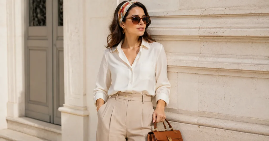 12 Effortless Silk Scarf Outfit Ideas for a Chic and Timeless Look 4 Silk Scarf Outfit Ideas with a vintage-inspired silk scarf worn as a headband
