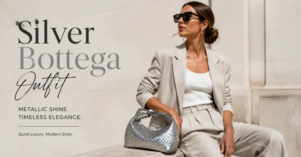 The Complete Silver Bottega Outfit Guide: Dazzling Ways to Wear Metallic Luxury 2 Silver Bottega Outfit guide featuring metallic luxury handbag styling with elegant neutral fashion inspiration