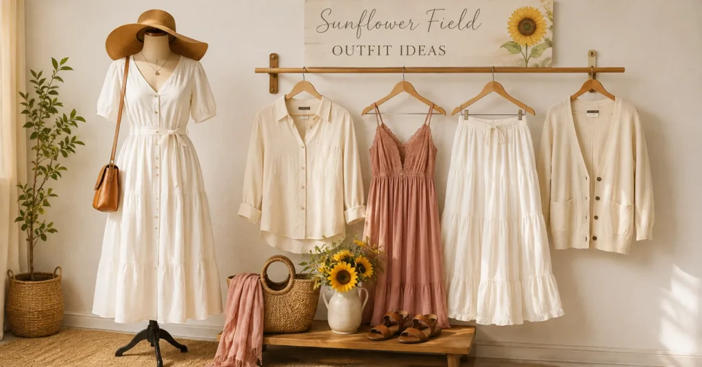 Sunflower Field Outfit Ideas featuring breathable summer fabrics and lightweight clothing.