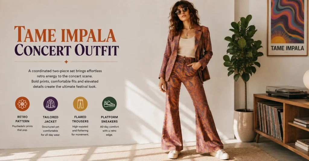 Tame Impala Concert Outfit featuring a coordinated retro statement set
