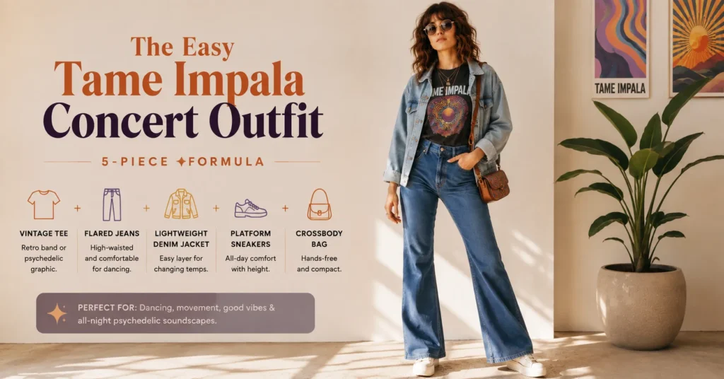 Tame Impala Concert Outfit featuring a simple retro concert styling formula