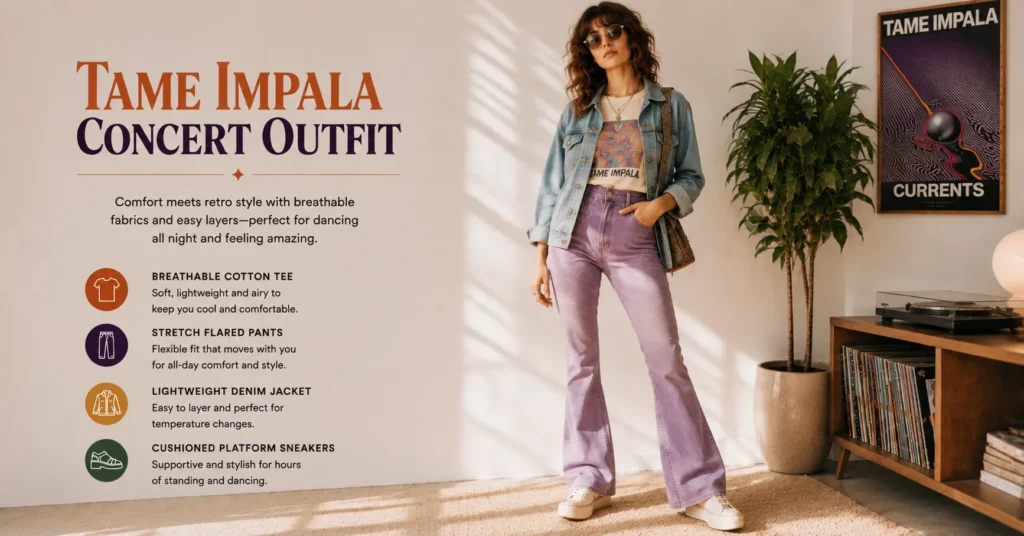 Tame Impala Concert Outfit featuring breathable fabrics and comfortable concert clothing