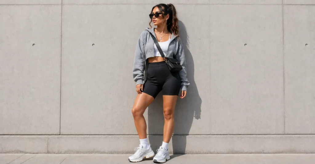 Tate McRae Concert Outfit Ideas: Edgy, Cool-Girl Looks for Every Fan 9 Tate McRae Concert Outfit Ideas featuring bike shorts and a cropped hoodie