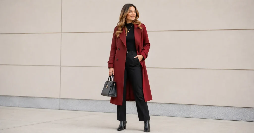 35 Effortless Taylor Swift Football Game Outfit Ideas That Look Stylish & Comfortable 7 Taylor Swift Football Game Outfit Ideas featuring a bold red trench coat statement look