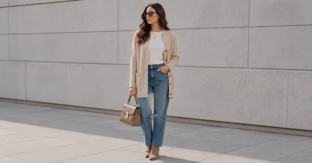 35 Effortless Taylor Swift Football Game Outfit Ideas That Look Stylish & Comfortable 12 Taylor Swift Football Game Outfit Ideas featuring a cozy layered cardigan look for fall