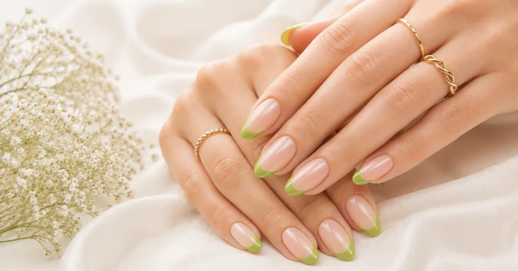 12 Vibrant Wasabi Nails Ideas for a Bold and Trendy Green Manicure 7 Wasabi Nails Ideas with Trendy Wasabi Green French Tips