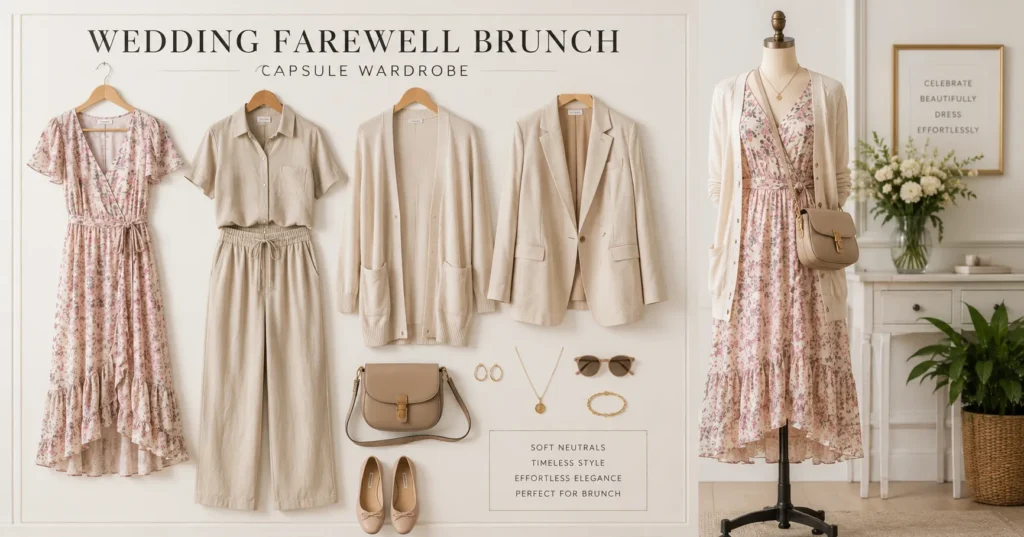 Effortless Wedding Farewell Brunch Outfit Ideas for the Morning After 9 Wedding Farewell Brunch Outfit Ideas capsule wardrobe with versatile outfit essentials.