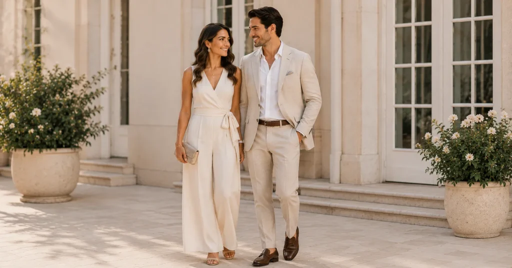 Dazzling Wedding Welcome Party Outfit Ideas for Every Guest 15 Wedding Welcome Party Outfit Ideas for the couple with coordinated elegant wedding weekend outfits.
