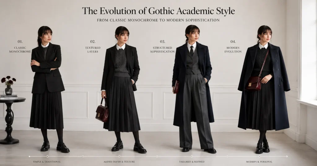 Wednesday Season 2 outfit ideas showing how modern gothic style feels different with sharper tailoring