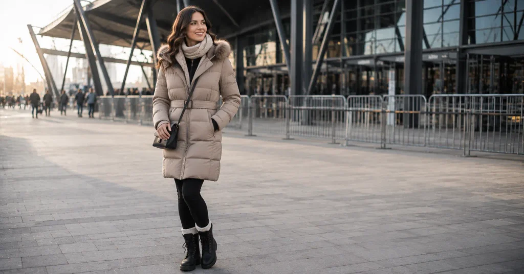 10 Stunning Winter Concert Outfit Ideas Women Will Love for Any Show 10 Winter Concert Outfit Ideas Women featuring a chic belted puffer coat, leggings, insulated boots, and scarf