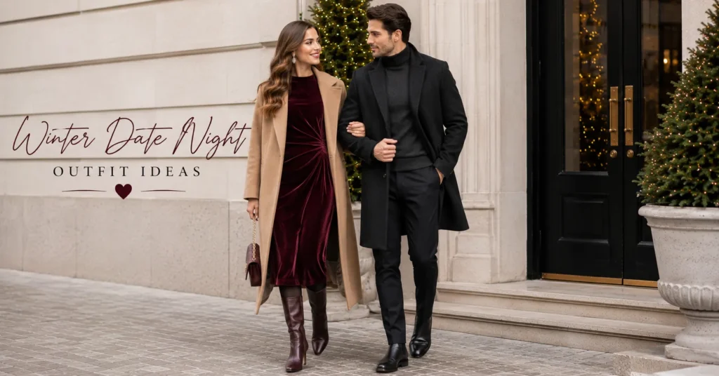 35 Stunning Winter Date Night Outfit Ideas for a Chic Cold Weather Look 12 Winter Date Night Outfit Ideas for a fancy dinner date featuring elegant velvet, wool coats, and polished boots