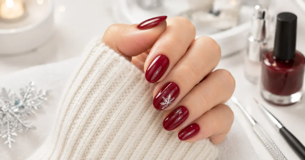 12 Dazzling Winter Nail Art Ideas for a Trendy Seasonal Manicure 13 Winter Nail Art Ideas featuring glossy gel nails with long-lasting shine and subtle winter accents.