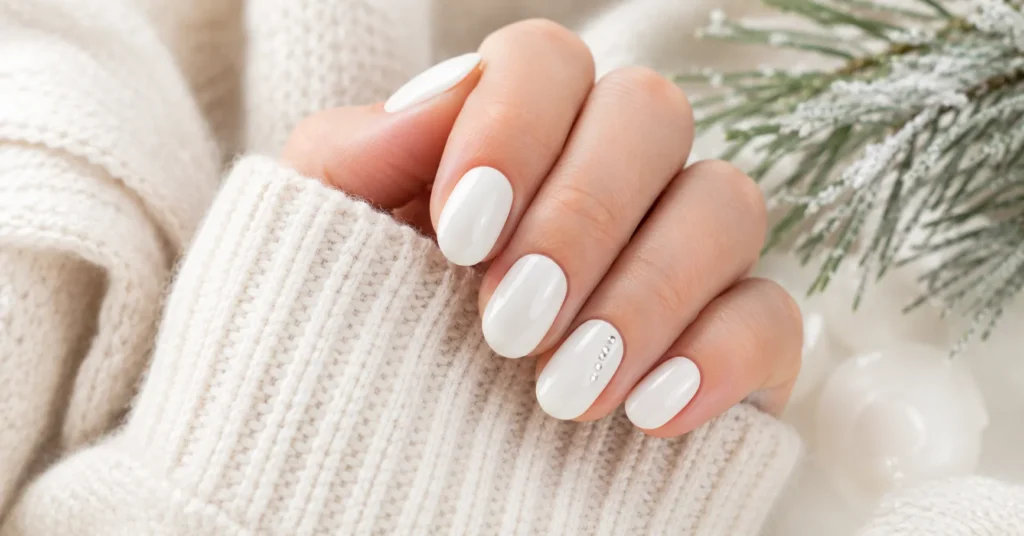 12 Dazzling Winter Nail Art Ideas for a Trendy Seasonal Manicure 9 Winter Nail Art Ideas featuring a clean minimalist milky-white winter manicure.