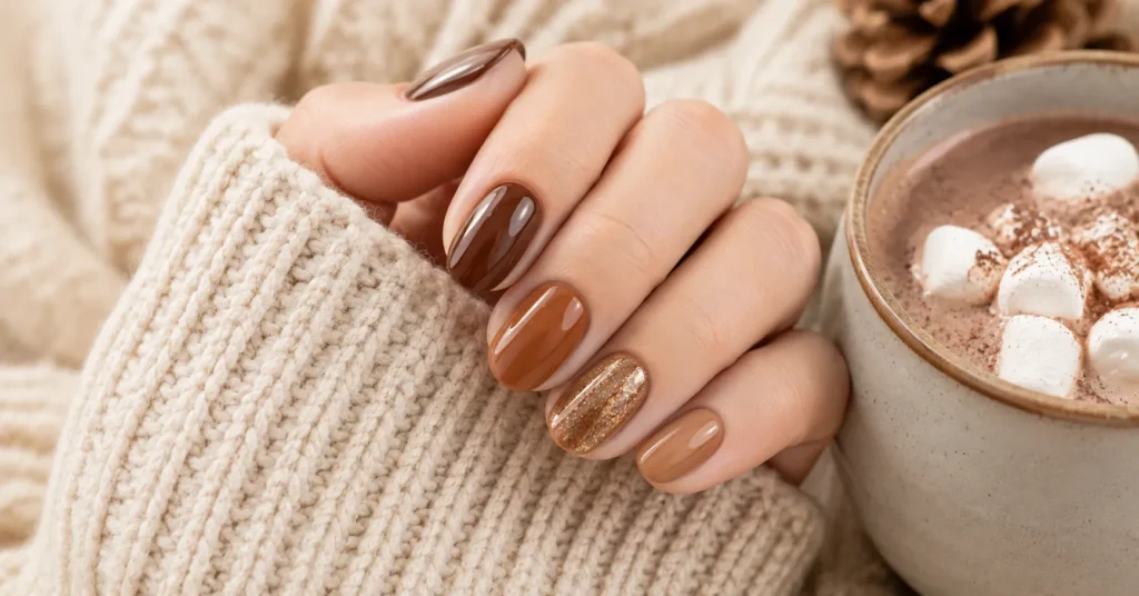 12 Dazzling Winter Nail Art Ideas for a Trendy Seasonal Manicure 10 Winter Nail Art Ideas featuring warm caramel, cocoa and toffee-colored cozy winter nails.