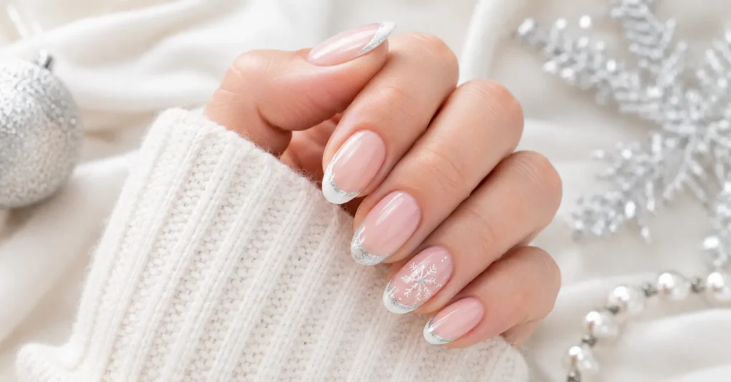 12 Dazzling Winter Nail Art Ideas for a Trendy Seasonal Manicure 11 Winter Nail Art Ideas featuring elegant frosted French tips with icy white and silver accents.