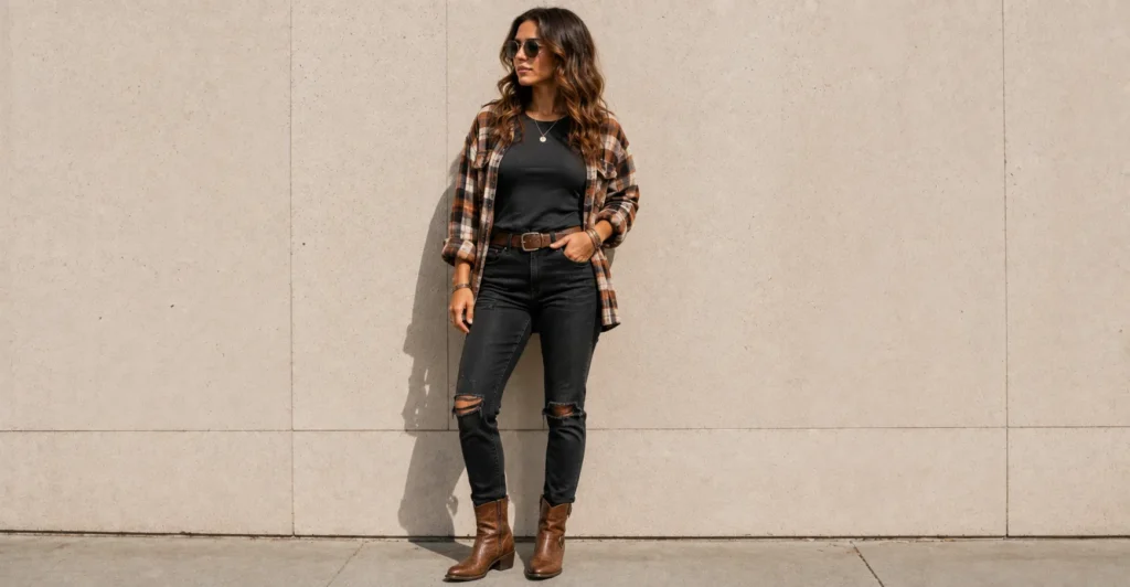 Ultimate Jelly Roll Concert Outfit Ideas: What to Wear for an Unforgettable Show 6 Women's Flannel and Ripped Jeans Jelly Roll Concert Outfit Ideas.