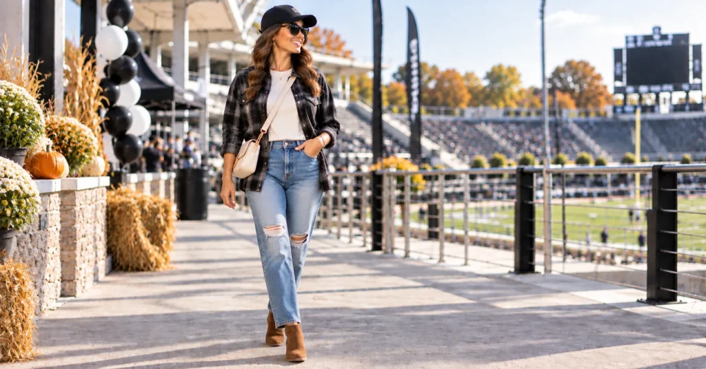 15 Bold Black Out Football Game Outfits to Rule Game Day 11 Black Out Football Game Outfits with a black flannel and ripped jeans