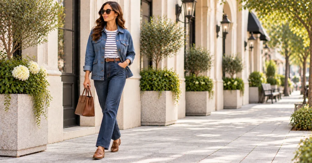 12 Effortless Chore Jacket Outfit Ideas for a Chic, Timeless Look 13 Denim-on-denim chore jacket outfit with contrasting jeans Chore Jacket Outfit Ideas