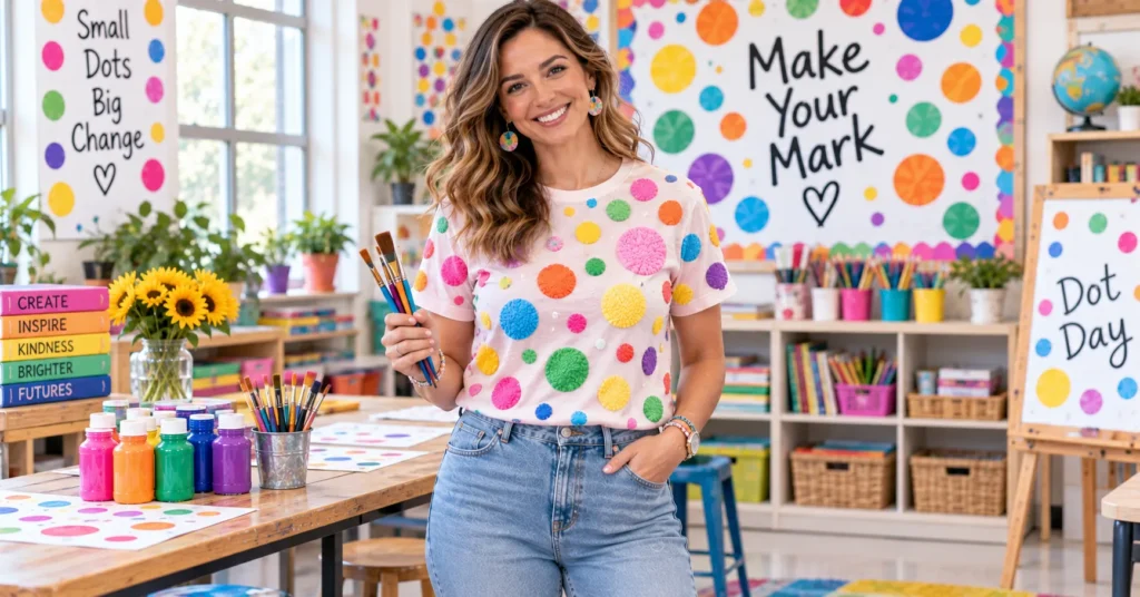 15 Brilliant Dot Day Shirt Ideas to Spark Creativity and School Spirit 6 Dot Day Shirt Ideas featuring colorful raised puffy paint dots